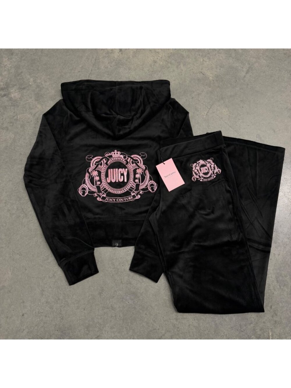 Juicy Couture Black Velour Tracksuit Set With Pink Logo Women’s Size M